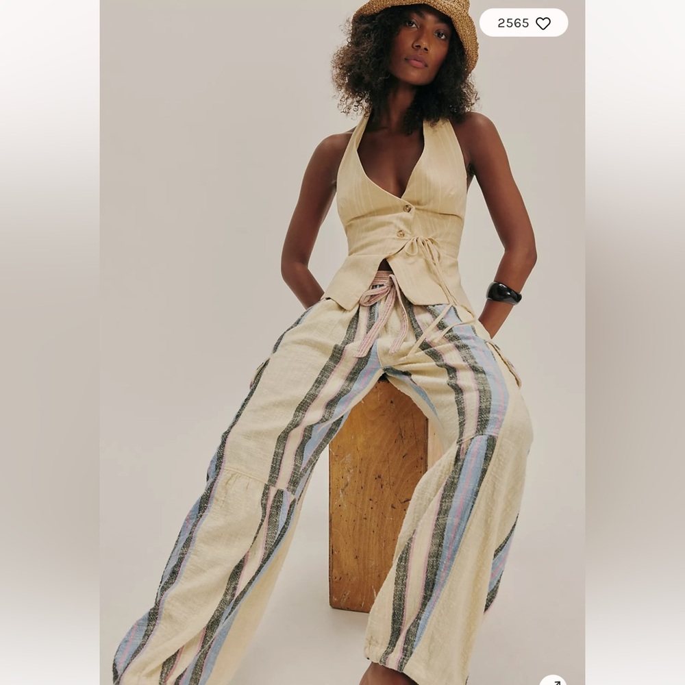 Free People Beige and Blue Striped Pants - Picture 4 of 4